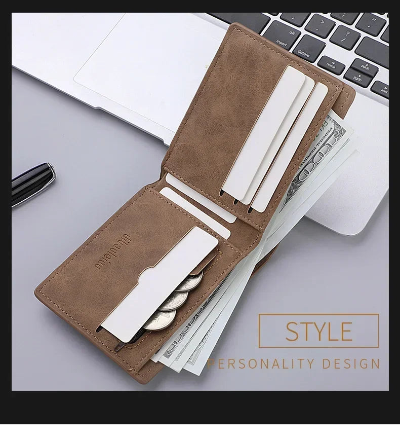 2025 New Wallet Men's Genuine PU Leather Male Short Zipper Simple Soft Leather Light Money Clip Vintage Business Wallet Students
