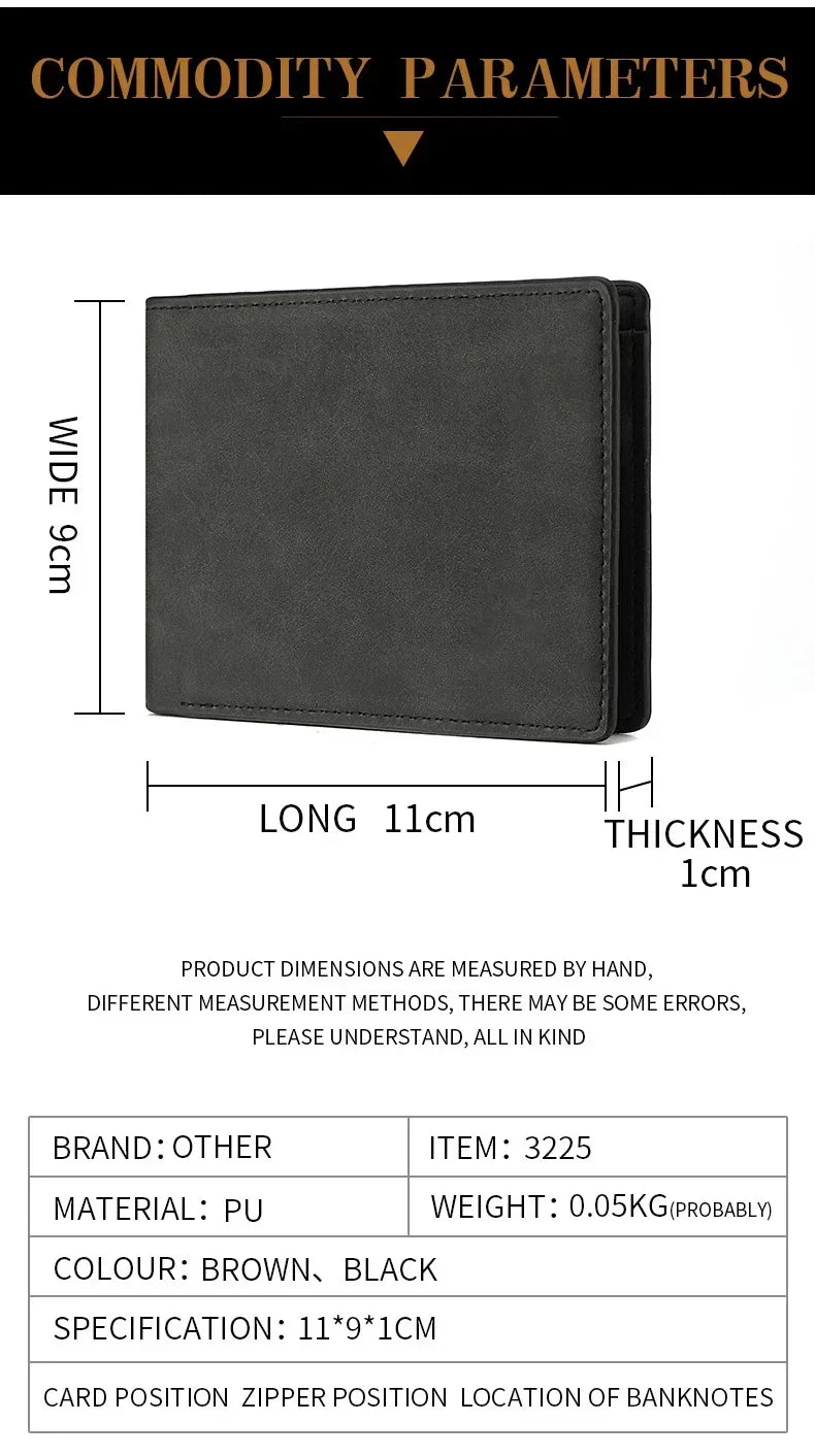 2025 New Wallet Men's Genuine PU Leather Male Short Zipper Simple Soft Leather Light Money Clip Vintage Business Wallet Students