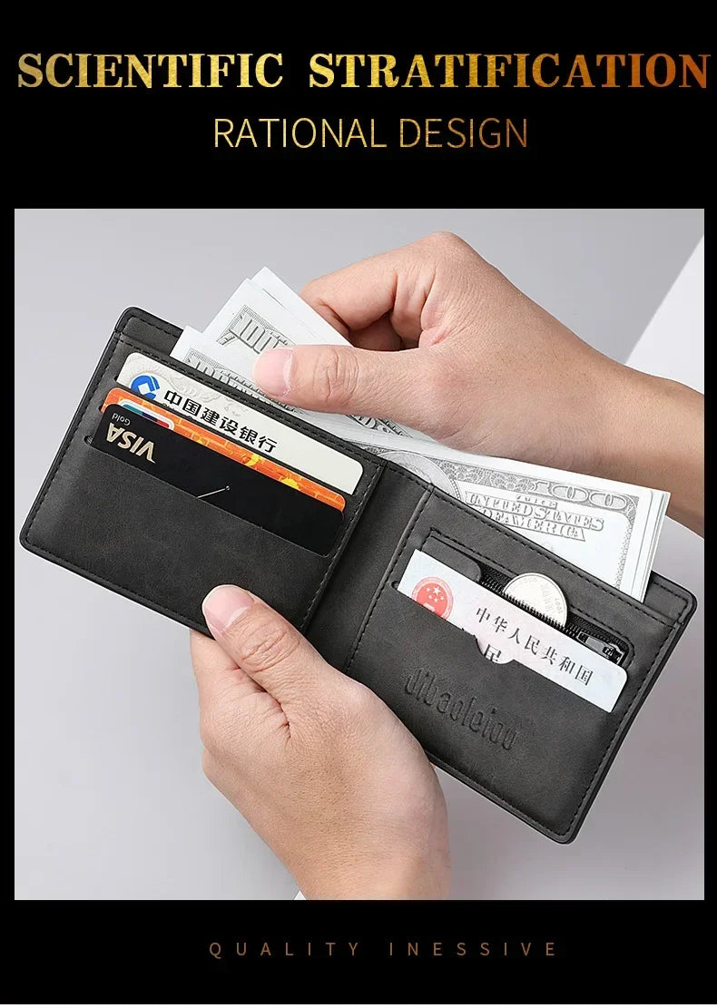 2025 New Wallet Men's Genuine PU Leather Male Short Zipper Simple Soft Leather Light Money Clip Vintage Business Wallet Students