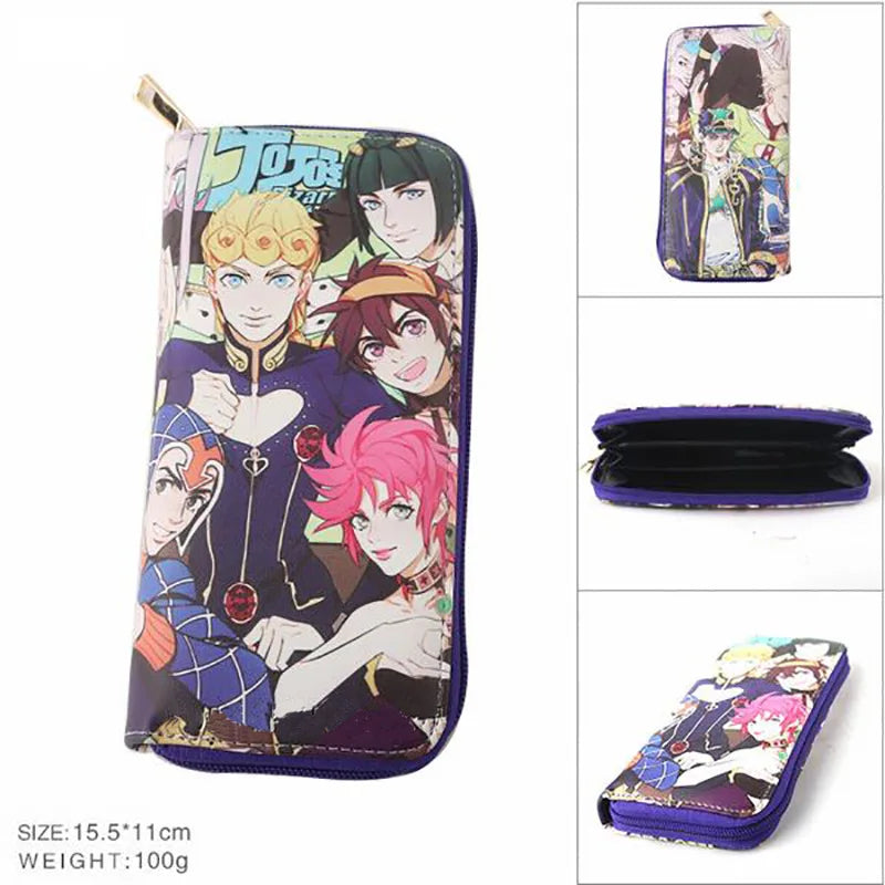 Anime JoJo Bizarre Adventure Khaki Men's Bifold PU Synthetic Wallet Cool Kujo Jotaro Coin Purse Money Clip