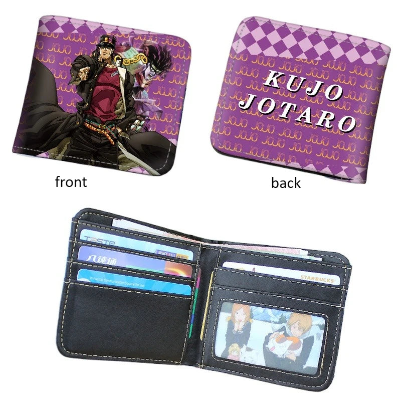 Anime JoJo Bizarre Adventure Khaki Men's Bifold PU Synthetic Wallet Cool Kujo Jotaro Coin Purse Money Clip