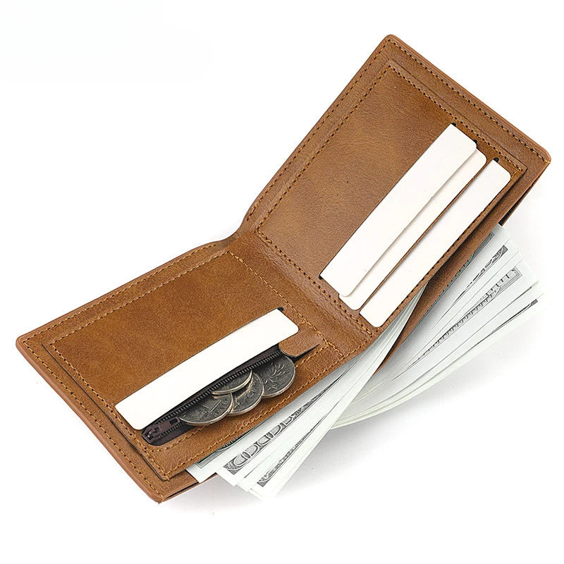 2025 New Wallet Men's Genuine PU Leather Male Short Zipper Simple Soft Leather Light Money Clip Vintage Business Wallet Students