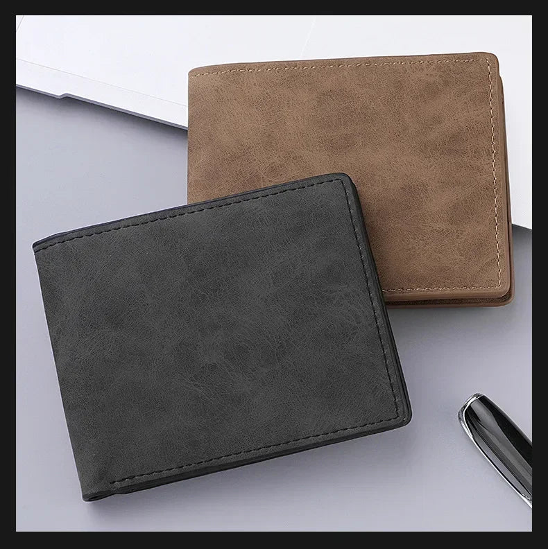 2025 New Wallet Men's Genuine PU Leather Male Short Zipper Simple Soft Leather Light Money Clip Vintage Business Wallet Students