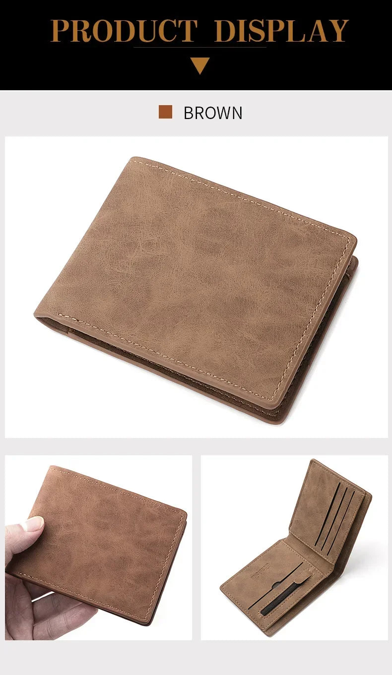 2025 New Wallet Men's Genuine PU Leather Male Short Zipper Simple Soft Leather Light Money Clip Vintage Business Wallet Students