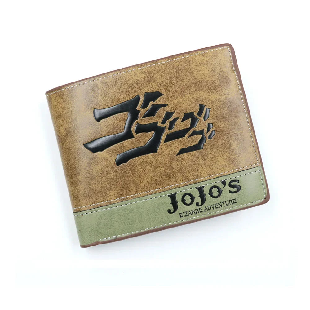 Anime JoJo Bizarre Adventure Khaki Men's Bifold PU Synthetic Wallet Cool Kujo Jotaro Coin Purse Money Clip