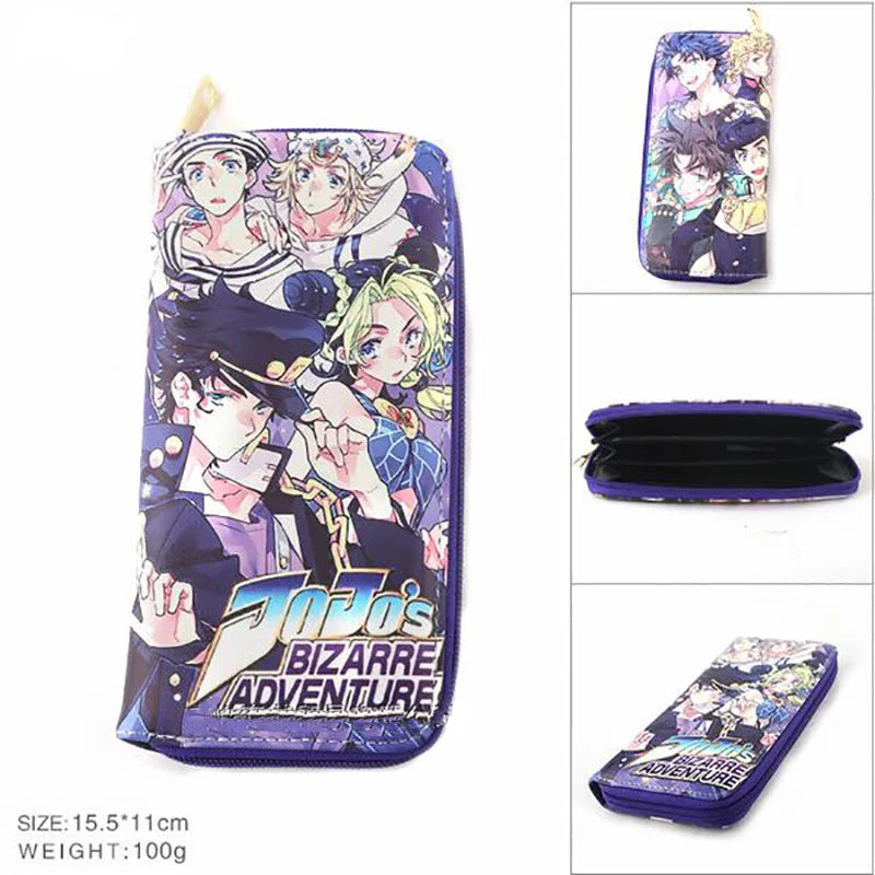 Anime JoJo Bizarre Adventure Khaki Men's Bifold PU Synthetic Wallet Cool Kujo Jotaro Coin Purse Money Clip