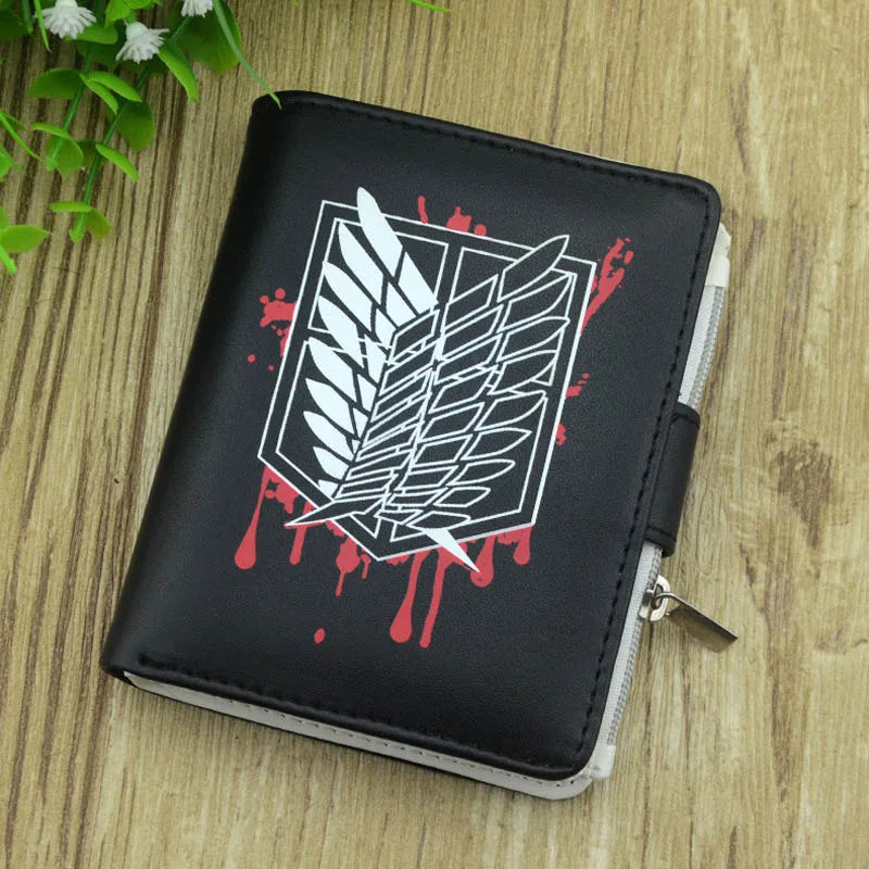 Anime AOT Short Wallet Bifold PU Leather Purse with Coin Pocket for Gift