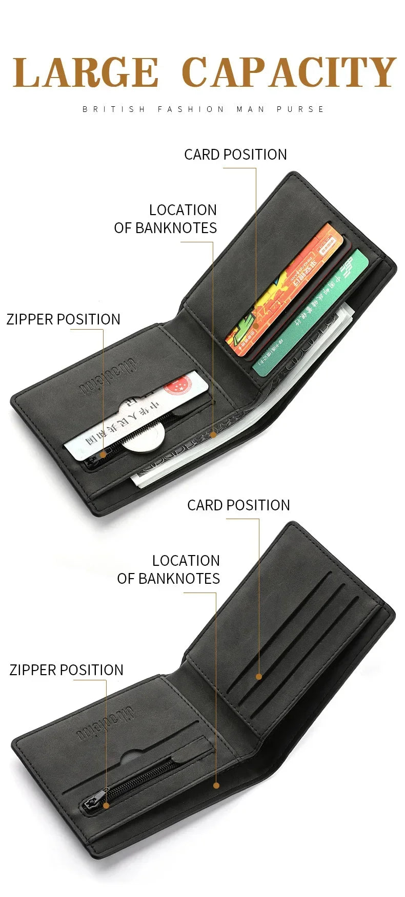 2025 New Wallet Men's Genuine PU Leather Male Short Zipper Simple Soft Leather Light Money Clip Vintage Business Wallet Students