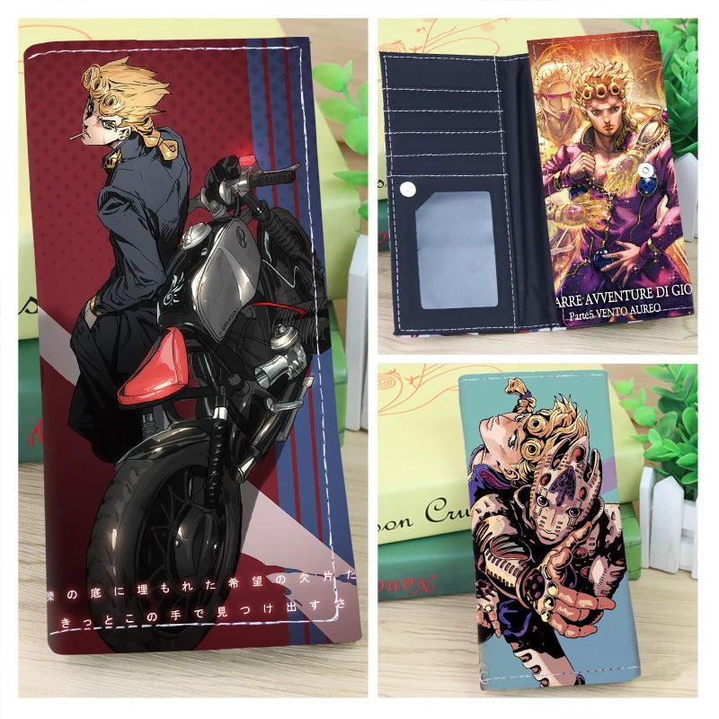 Anime JoJo Bizarre Adventure Khaki Men's Bifold PU Synthetic Wallet Cool Kujo Jotaro Coin Purse Money Clip