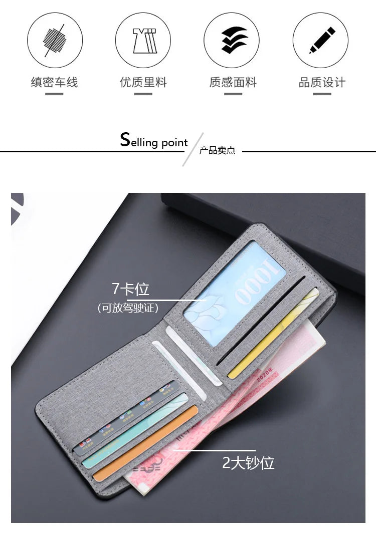 Canvas Men Wallet Black/blue/gray Card Holder Wallet Male Money Bag ID/photo/bank Holder Short Purse Credit Card Case Bag