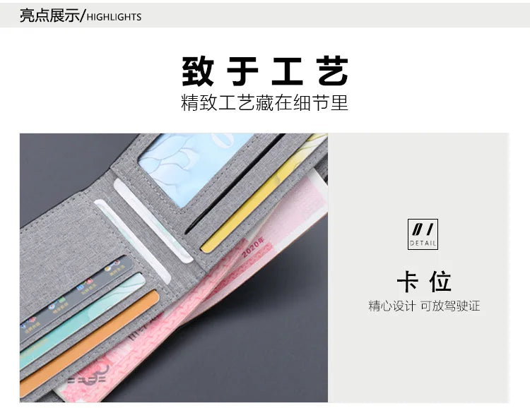 Canvas Men Wallet Black/blue/gray Card Holder Wallet Male Money Bag ID/photo/bank Holder Short Purse Credit Card Case Bag