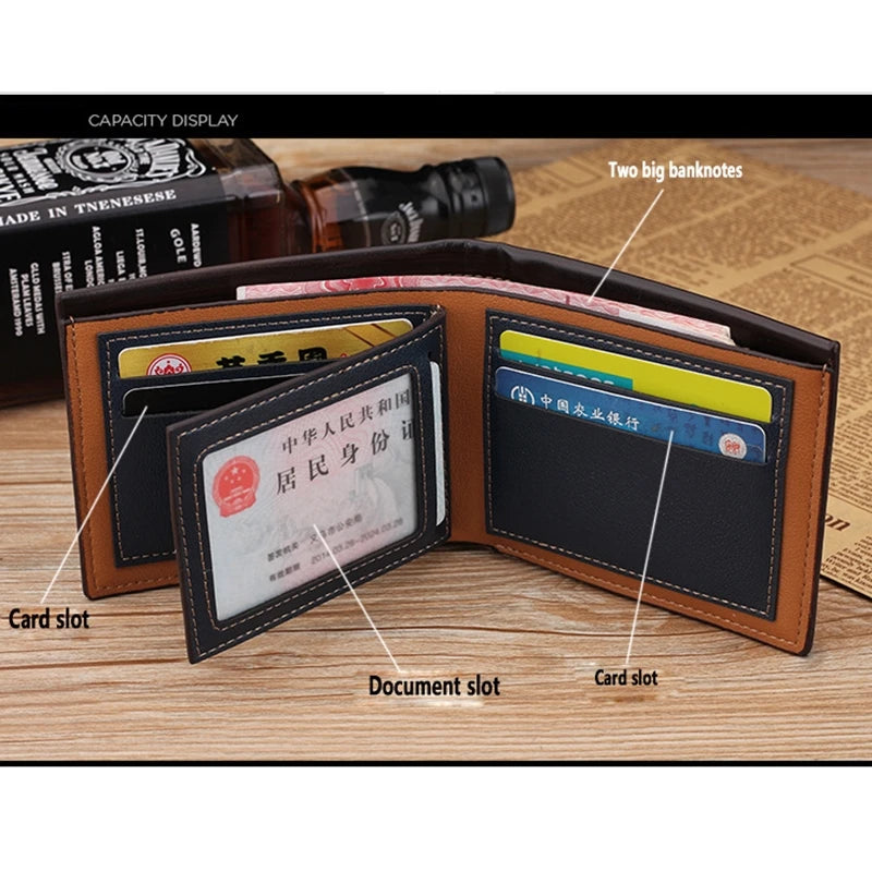 New Vintage Men Leather Wallet Short Slim Male Purses Money Credit Card Holders Men Wallet Money Bag
