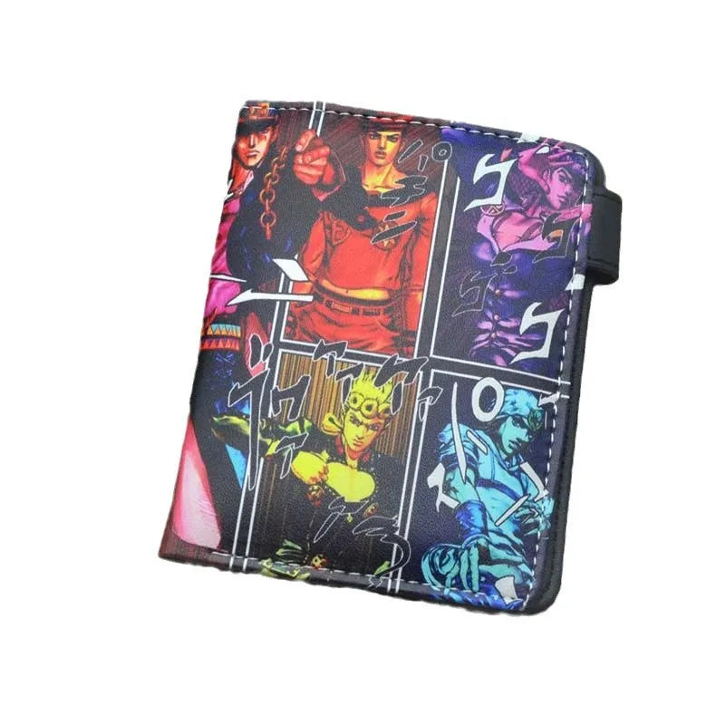 Anime JoJo Bizarre Adventure Khaki Men's Bifold PU Synthetic Wallet Cool Kujo Jotaro Coin Purse Money Clip