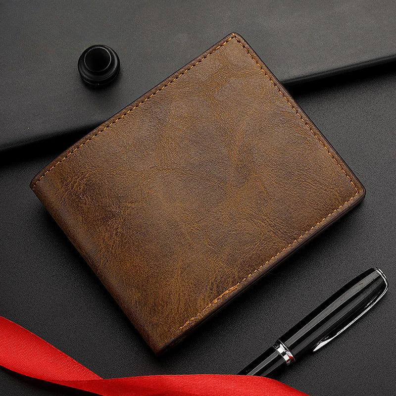 2025 New Wallet Men's Genuine PU Leather Male Short Zipper Simple Soft Leather Light Money Clip Vintage Business Wallet Students