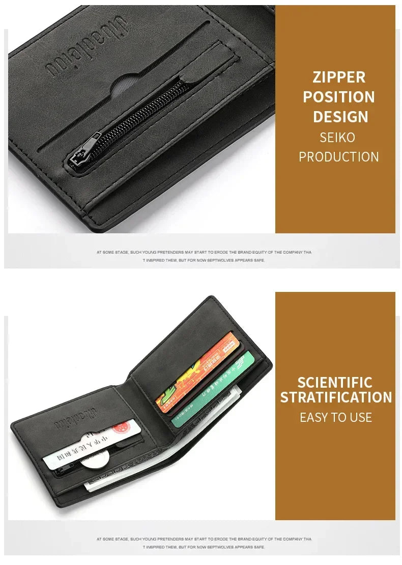 2025 New Wallet Men's Genuine PU Leather Male Short Zipper Simple Soft Leather Light Money Clip Vintage Business Wallet Students