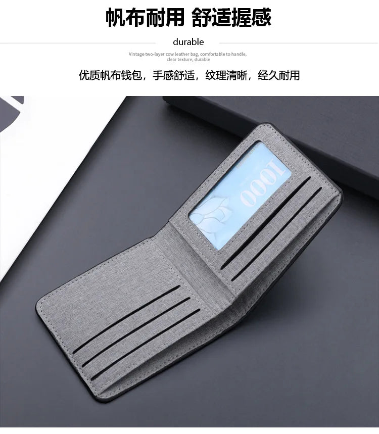 Canvas Men Wallet Black/blue/gray Card Holder Wallet Male Money Bag ID/photo/bank Holder Short Purse Credit Card Case Bag
