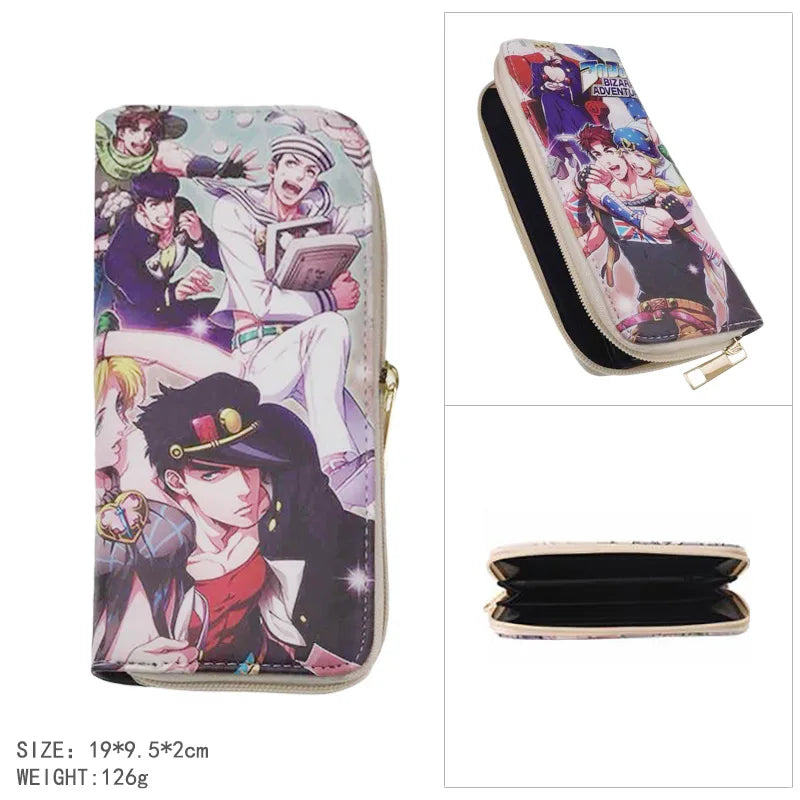Anime JoJo Bizarre Adventure Khaki Men's Bifold PU Synthetic Wallet Cool Kujo Jotaro Coin Purse Money Clip