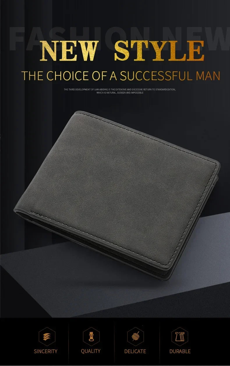 2025 New Wallet Men's Genuine PU Leather Male Short Zipper Simple Soft Leather Light Money Clip Vintage Business Wallet Students