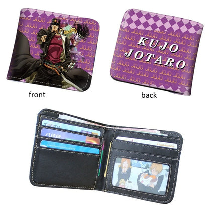 Anime JoJo Bizarre Adventure Khaki Men's Bifold PU Synthetic Wallet Cool Kujo Jotaro Coin Purse Money Clip