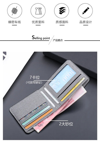Canvas Men Wallet Black/blue/gray Card Holder Wallet Male Money Bag ID/photo/bank Holder Short Purse Credit Card Case Bag