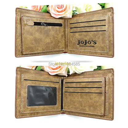 Anime JoJo Bizarre Adventure Khaki Men's Bifold PU Synthetic Wallet Cool Kujo Jotaro Coin Purse Money Clip