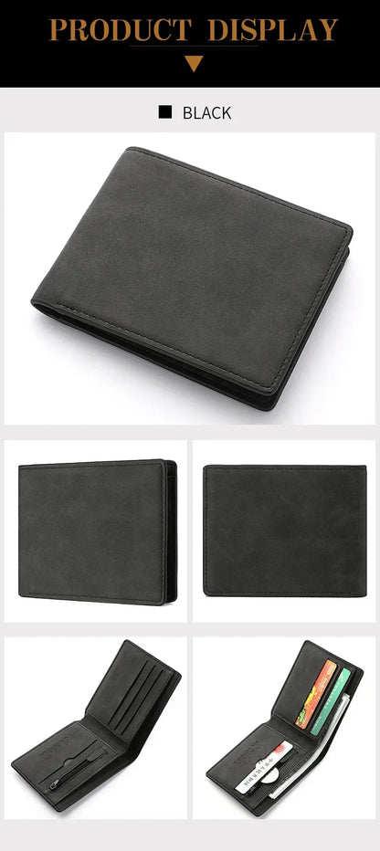 2025 New Wallet Men's Genuine PU Leather Male Short Zipper Simple Soft Leather Light Money Clip Vintage Business Wallet Students
